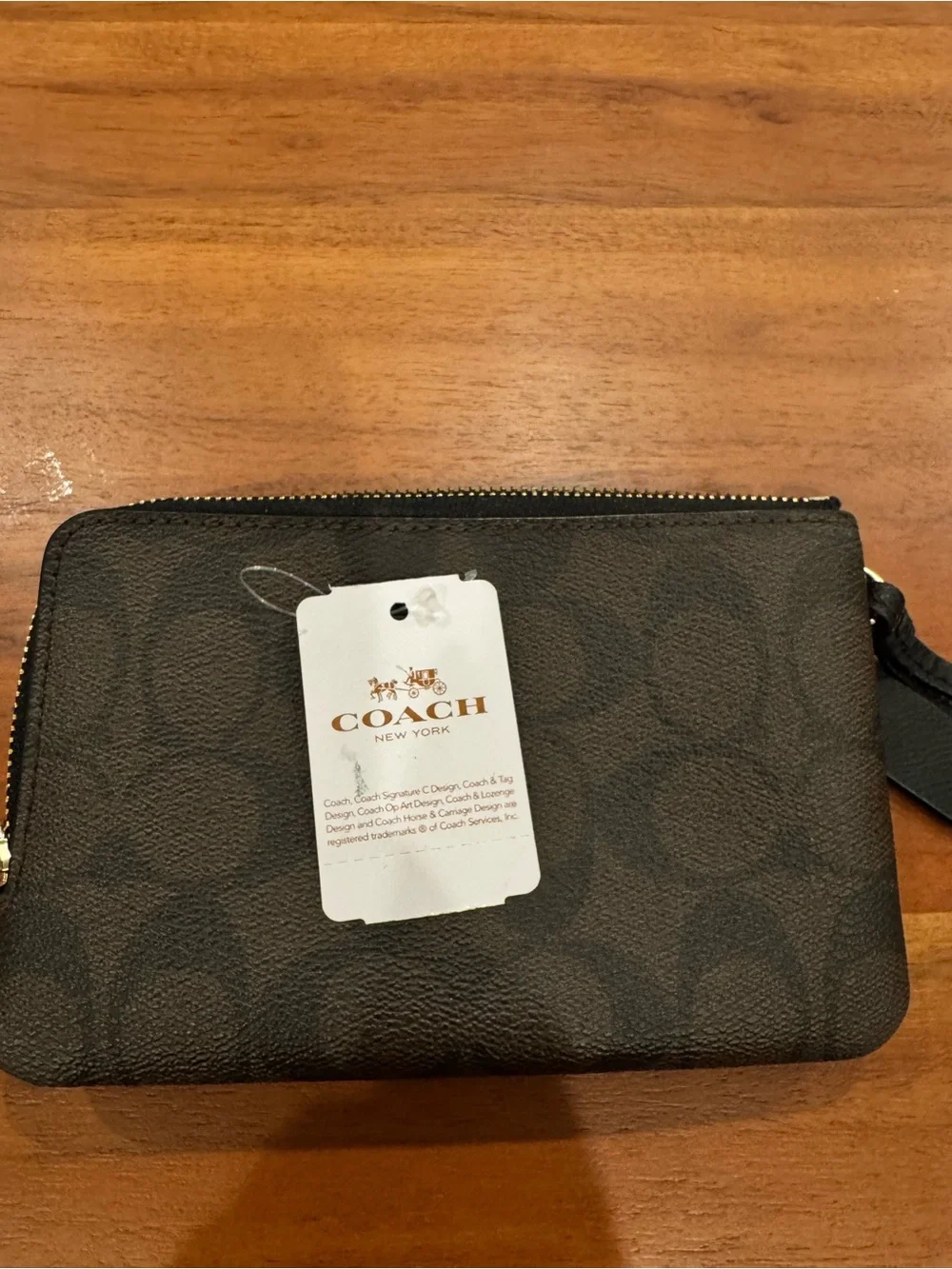 Coach Brown and Black Signature Zip Wristlet